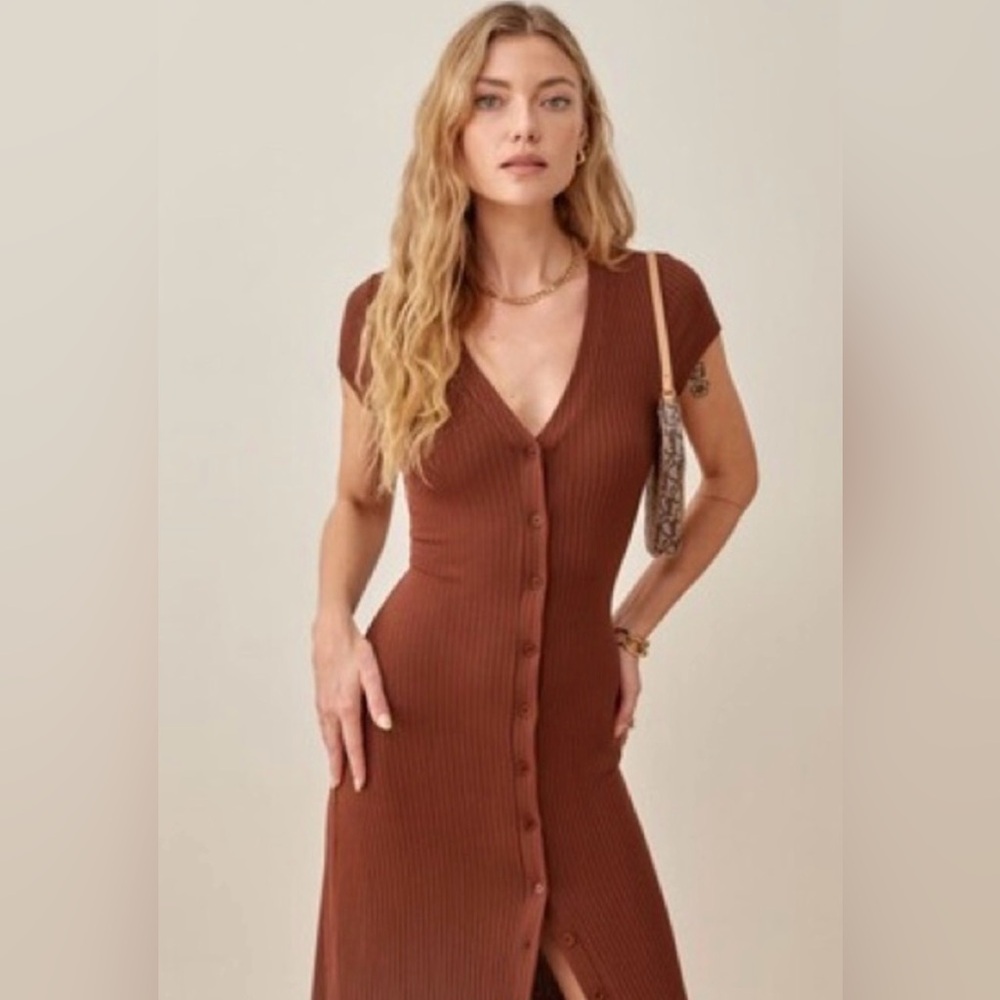 Reformation Cypress Brown Ribbed Knit Maxi Dress MSRP $248 Medium - Picture 3 of 7